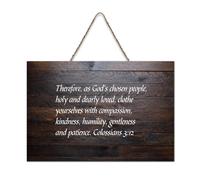 Colossians 3:12 Panneau rustique en bois à suspendre avec citation « So As God's Chosen People », « Holy And Dearly Loved », décoration murale pour salon, chambre à coucher, porte, fenêtre, maison
