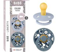 Colour Liberty Tétine. Lot De 2 Sucettes. Sans Bisphénol A,Téterelle Ronde. Latex De Caoutchouc Naturel,Fabriqué Au Danemark,Taille 1 (0-6 Mois),Bobo Dusty Blue Mix