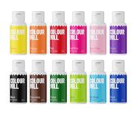 Colour Mill Oil Blend Kickstarter Colorants Alimentaires à Base d'Huile - Nourriture Dye: Yellow, Orange, Red, Hot Pink, Baby Pink, Purple, Blac, Chocolate, Forest, Lime, Sky Blue, Royal - Set-12