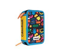 Colourbook 3Zip Trousse scolaire 3 compartiments, avec stylos, crayons et marqueurs, 44 pièces, Abstract, Trousse à 3 fermetures éclair