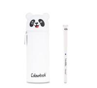 Colourbook Gommy Pets Trousse à crayons 2 en 1 en silicone souple, porte-stylo de table, stylo effaçable bleu inclus (Panda)