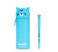 Colourbook Gommy Pets Trousse à crayons 2 en 1, silicone souple, porte-stylo de table, stylo effaçable bleu inclus (Tigro)