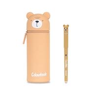Colourbook Gommy Pets Trousse à crayons 2 en 1, silicone souple, porte-stylo de table, stylo effaçable bleu inclus (Teddy)