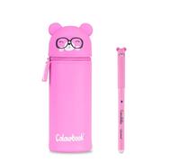 Colourbook Gommy Pets Trousse à crayons 2 en 1, silicone souple, porte-stylo de table, stylo effaçable bleu inclus (ours)
