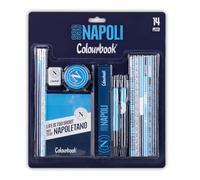 Colourbook - SSC Napoli Lot de 14 papeterie, licence officielle, comprend 2 crayons, 2 stylets, 6 crayons de couleur, gomme, taille-crayon, règle, bloc-notes