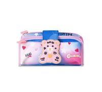 Colourbook - Trousse à crayons 2 en 1 câlins, double compartiment avec fermeture éclair, extracteur en silicone, Love Rose, Moderne