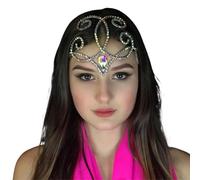 Colourful Belly Forehead Chain Headpiece Ballroom Jewelry Dance Water Drop Rhinestone Hair Chain Handmade pour les occasions spéciales et les festivals(SILVER)