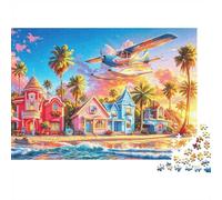 Colourful Harbour Senior Puzzles 1000 Pièces Recycled Beach Cottages Jigsaw Puzzles Accessoires De Jeu De Puzzle Family Gaming Time Éducatif Game Challenge Gift 38x26cm/1000pcs
