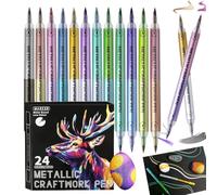 Colouring Pens For Adults Artists - 12 Pieces 24-Color Waterproof Soft Tip | Oil Paint Pens Scrapbook Supplies | For Paper Glass Wood Fabric Canvas Kids Adults Home School Birthday Party Favors