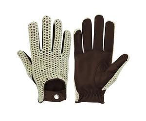 COLOURLINX Gants de conduite en cuir pour hommes Adultes Doux Véritable Authentique Classique Anglais Non doublés Coton Crochet Fil Chauffeur Vintage Mode Gants, marron foncé, M