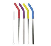 Colourworks Pailles métalliques réutilisables et brosse de nettoyage, design écologique, emballage cadeau, acier inoxydable, 23cm, lot de 4