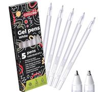 colozoo Lot de 5 stylos gel blancs avec tailles de pointe : 0,5, 0,7, 0,8, 1,0, 1,2 mm, pour papier noir, stylo blanc opaque