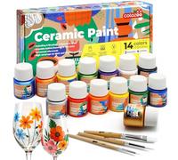 colozoo Set di colori in porcellana lavabile in lavastoviglie, 14 x 20 ml, permanenti per vetro e ceramica + 3 pennelli, elevata opacità su superfici scure, incl. oro e argento e 4 colori