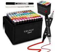 colpart Lot de 120 marqueurs à alcool à double pointe avec porte-stylo et étui pour enfants et adultes, fournitures parfaites pour le coloriage, les croquis et le dessin, idée cadeau de Noël