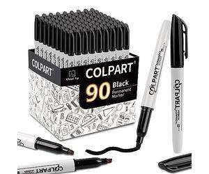 colpart Lot de 90Marqueurs Noirs Indélébiles: Feutre Marqueur Noir Pointe Fine, Encre Permanente sur Plastique, Bois, Métal, Verre. Parfaits pour Marquage et Artisanat