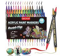 colpart Stylos de peinture acrylique - 48 couleurs à double pointe - Marqueurs de peinture acrylique pour peinture sur roche, bois, toile, calligraphie, points pour adultes - Fournitures d'art de Noël