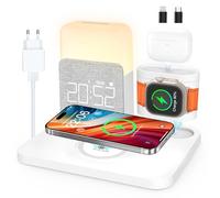 COLSUR Chargeur Induction 7 en 1 pour Apple,Station de Charge avec Réveil | Station De Charge pour Apple Watch iPhone AirPods, Chargeur sans fil 17/16/15/14 avec Lampe de Nuit et Réveil Avec Adaptateur