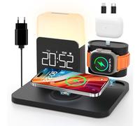 COLSUR Chargeur Induction 7 en 1 pour Apple,Station de Charge avec Réveil | Station De Charge pour Apple Watch iPhone AirPods, Chargeur sans fil 17/16/15/14 avec Lampe de Nuit et Réveil Avec Adaptateur