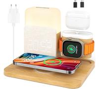 COLSUR Chargeur Induction 7 en 1 pour Apple,Station de Charge avec Réveil | Station De Charge pour Apple Watch iPhone AirPods, Chargeur sans fil 17/16/15/14 avec Lampe de Nuit et Réveil Avec Adaptateur