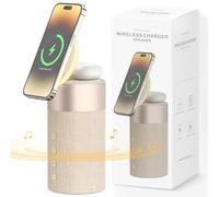COLSUR Enceinte Bluetooth Haut Parleur Mag-Safe Chargeur Magnétique sans Fil 2 en 1 avec Veilleuse pour iPhone 16/15/14/13/12 AirPods Pro/4/3/2 Series-Beige