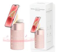 COLSUR Enceinte Bluetooth Haut Parleur Mag-Safe Chargeur Magnétique sans Fil 2 en 1 avec Veilleuse pour iPhone 16/15/14/13/12 AirPods Pro/4/3/2 Series-Rose
