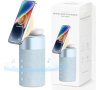 COLSUR Enceinte Bluetooth Haut Parleur Mag-Safe Chargeur Magnétique sans Fil 2 en 1 avec Veilleuse pour iPhone 16/15/14/13/12 AirPods Pro/4/3/2 Series-Bleu