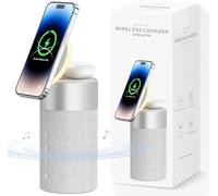 COLSUR Enceinte Bluetooth Haut Parleur Mag-Safe Chargeur Magnétique sans Fil 2 en 1 avec Veilleuse pour iPhone 16/15/14/13/12 AirPods Pro/4/3/2 Series-Gris