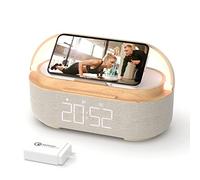 COLSUR Radio FM Réveil Matin Digital avec Chargement sans Fil, Multifonctionnel avec Port de Chargement USB, Enceinte Bluetooth, Affichage LED, Lampe avec Support de Téléphone Portable, M