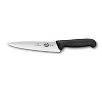 Victorinox Fibrox - Couteau de chef à lame dentelée - Large couteau universel pour viande, légumes et fruits - Lame droite - En acier inoxydable - Noir - 19 cm