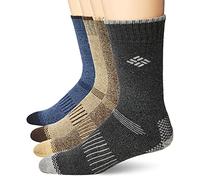 Columbia Moisture Control Crew Chaussettes décontractées, Marron/Bleu/Gris/Kaki, 6-12 (Lot de 4) Homme