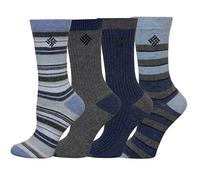 Columbia Striped Crew Socks 4-Pack Chaussettes, Rayures Bleu Marine/Gris, 3.5-9 UK (Lot de 4) Femme
