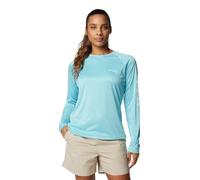 Columbia Womens PFG Tidal Tee II Long Sleeve Sun Protection Shirt, Clear Blue/White Logo, X-Large
