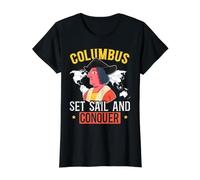 Columbus Ensemble Voile et conquête Christopher Columbus Italien T-Shirt Graphique avec Valeur, Femme, Noir, S