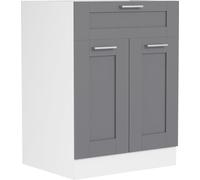 Colura meuble bas de cuisine 60 cm 2 portes, 1 tiroir gris anthracite, blanc.