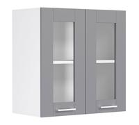 Colura meuble haut de cuisine 80 cm 2 portes en verre gris anthracite, blanc.