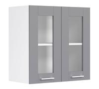 Colura meuble haut de cuisine 80 cm 2 portes en verre gris anthracite, blanc.