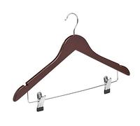 COM-FORT HOUSE Cintre en bois avec pinces en métal, couleur noyer, design élégant, crochet rotatif en acier inoxydable, lot de 25 unités de 45 cm, encoches pour bretelles