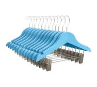 COM-FORT HOUSE Cintre en bois cadet avec pincettes | Cintre pour enfants | Couleur bleue| Cintre en érable | avec entailles antidérapantes | 30 x 1,2 x 22 cm | Pack de 12 unités |