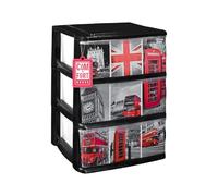 COM-FORT HOUSE | Commode empilable en plastique | Modèle Londres | Couleur noire | Modèle de 3 tiroirs | Tiroirs de rangement modulaire | (395 x 395 x 520 mm) |