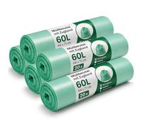 com-four® 100 sacs poubelle 60L avec lien coulissant, résistants | étanches - pour maison - restauration et usage professionnel - 20 pièces par rouleau