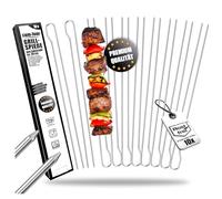 com-four® 10x brochettes pour barbecue avec poignée - 30 cm BBQ double broche en acier inoxydable 430 - brochettes à chichis avec doubles dents pour fixer (10 pièces - ovale en acier inoxydable)