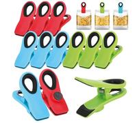 COM-FOUR® 12x clips de fermeture pour sacs - clips de fermeture pour sacs et conservation au frais - clips de fermeture en plastique - clips de fermeture avec aimant (12 pièces - vert + bleu + rouge)