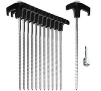 com-four® 12x piquets de Tente en Acier avec Adaptateur pour visseuse