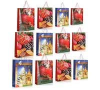 com-four® 12x Sacs Cadeaux pour Noël 42 cm - Sac en Papier Père Noël et Avent - Sac Cadeau XXL avec Motifs de Noël - Emballage Cadeau (12 pièces - XXL)