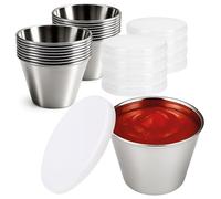 com-four® 16x Petits récipients Ø 6 cm avec couvercles - Mini coupelles pour sauces, trempettes et snacks - Contenants à épices (16 pièces - couleur argent avec couvercle)