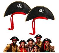 com-four® 2 chapeaux de pirate avec foulard rouge, accessoire de costume