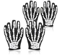 com-four® 2 paires de gants squelettes noirs pour enfants - gants effrayants en os taille unique pour carnaval, Halloween, cosplay - mains squelettes pour soirées à thème (2 couples - enfants 01)
