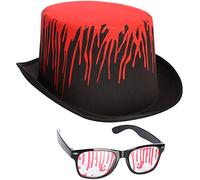com-four® 2 pièces Ensemble d'Halloweencomprenant Un Chapeau avec des éclaboussures de Sang et des Lunettes avec du Sang d'art Qui conviennent à de Nombreux Costumes (02-Piece - Chapeau/Lunettes)