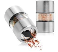 COM-FOUR® 2 pièces Ensemble mini moulins à sel et à poivre | shaker à épices en verre acrylique et acier inoxydable - moulin à épices avec moulin en céramique - salière et poivrière