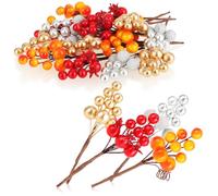 com-four® 20x Branches décoratives - Branches décoratives en 4 Couleurs avec Baies et Boules - Accessoires de Bricolage pour couronnes et compositions (Branches décoratives de Baies colorées)
